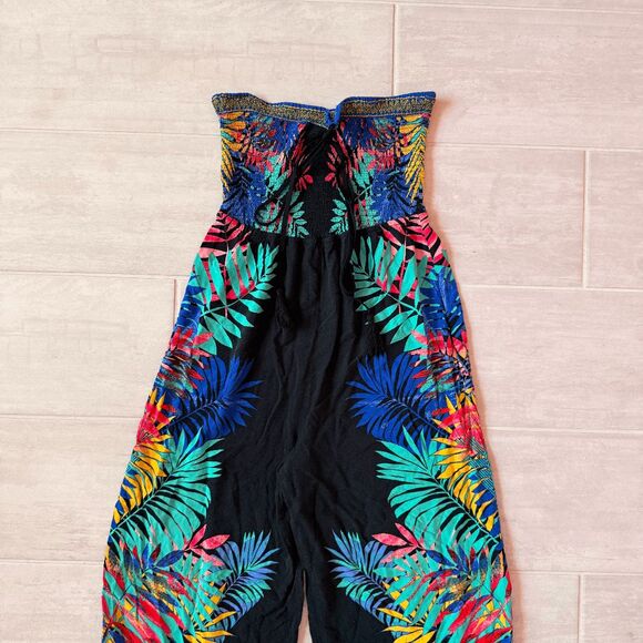Flying Tomato Jumpsuit Sleeveless Romper Tropical Print Smocked Wide Leg Large - Picture 4 of 6
